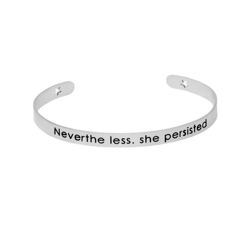 

Fashion Silver Message ID Women Bracelets Bangles Inspirational Quote Neverthe Less She Persistes Mantra Bracelets For Women