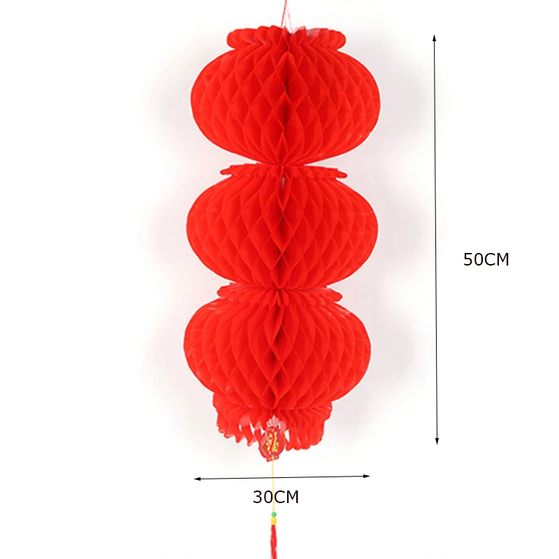 Китайский Свадебный Декоративный Красный Соты пластиковые бумажные фонари Chinatown Wish богатство Сад Открытый Декор струна Декоративная гирлянда - Цвет: 3 Lanterns 30X50cm