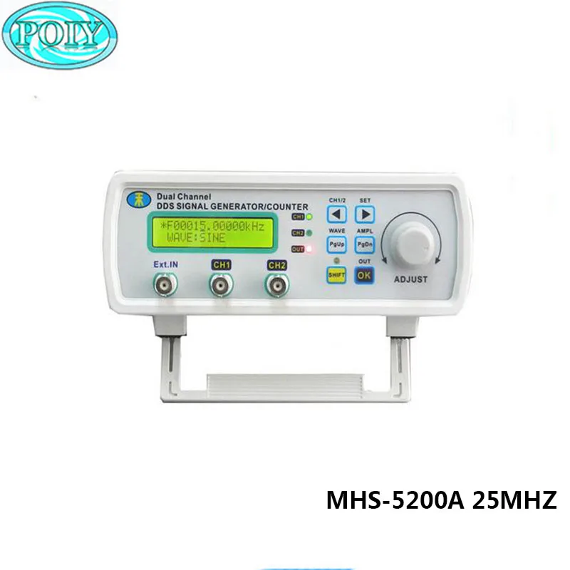 

MHS-5200A High Precision Digital Dual-channel DDS Signal Generator Arbitrary waveform generator Frequency meter 200MSa/s 25MHz