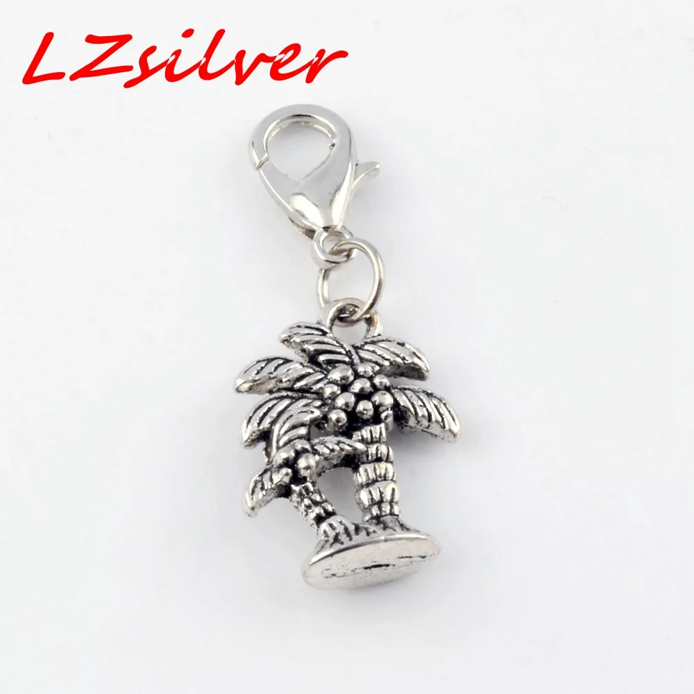 

Hot ! 15 pcs Antique Silver Alloy Coconut Tree Charms Bead with Lobster clasp Fit Charm Bracelet 14 x 33mm DIY Jewelry cv98