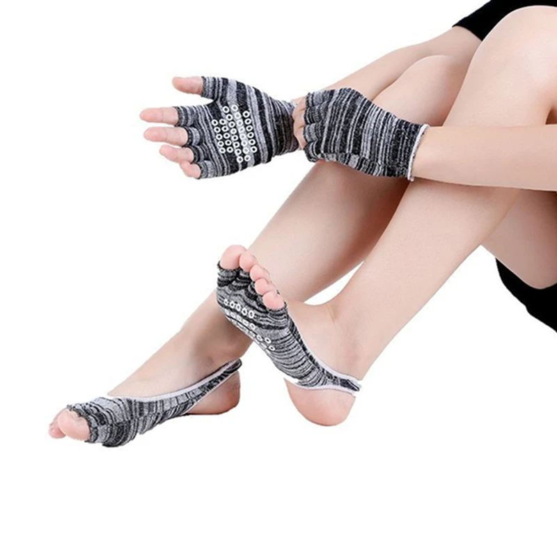 

Women Non Slip Yoga Socks / Gloves Five Half Toe Pilates Socks with Open Heel Breathable Soft for Workout Fitness Ballet Sports