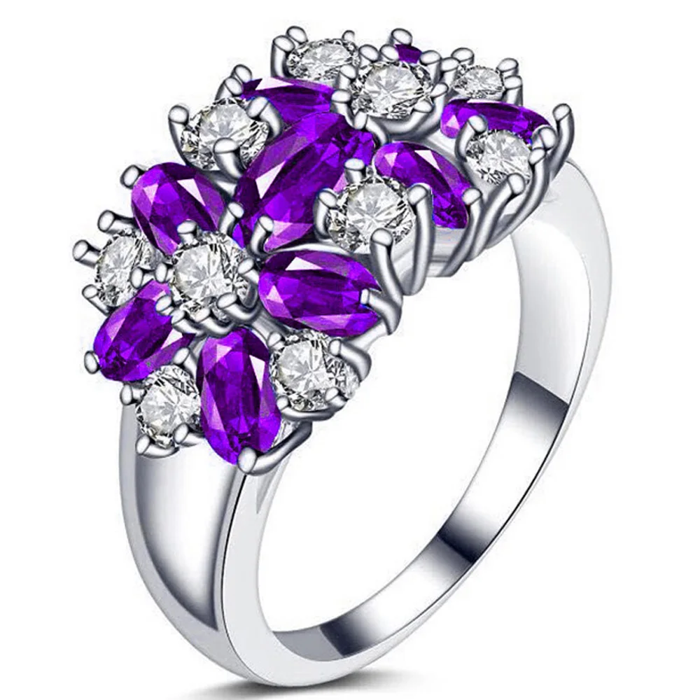 YaYI Fashion Women Jewelry Ring 10CT Purple CZ Silver Color Engagement