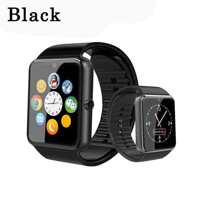 Смарт-часы для iWatch iPhone Android SmartWatch поддержка Sim TF карты сенсорный экран Шагомер фитнес-трекер сообщение напоминание GT08 - Цвет: Черный