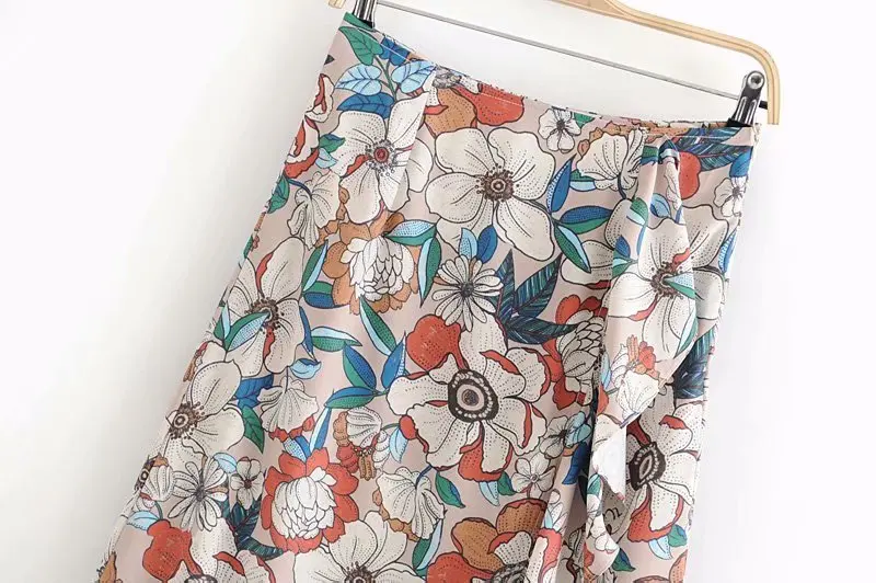 мода каскадные оборки Цветочные vestidos печать Асимметричная юбка faldas mujer Женская