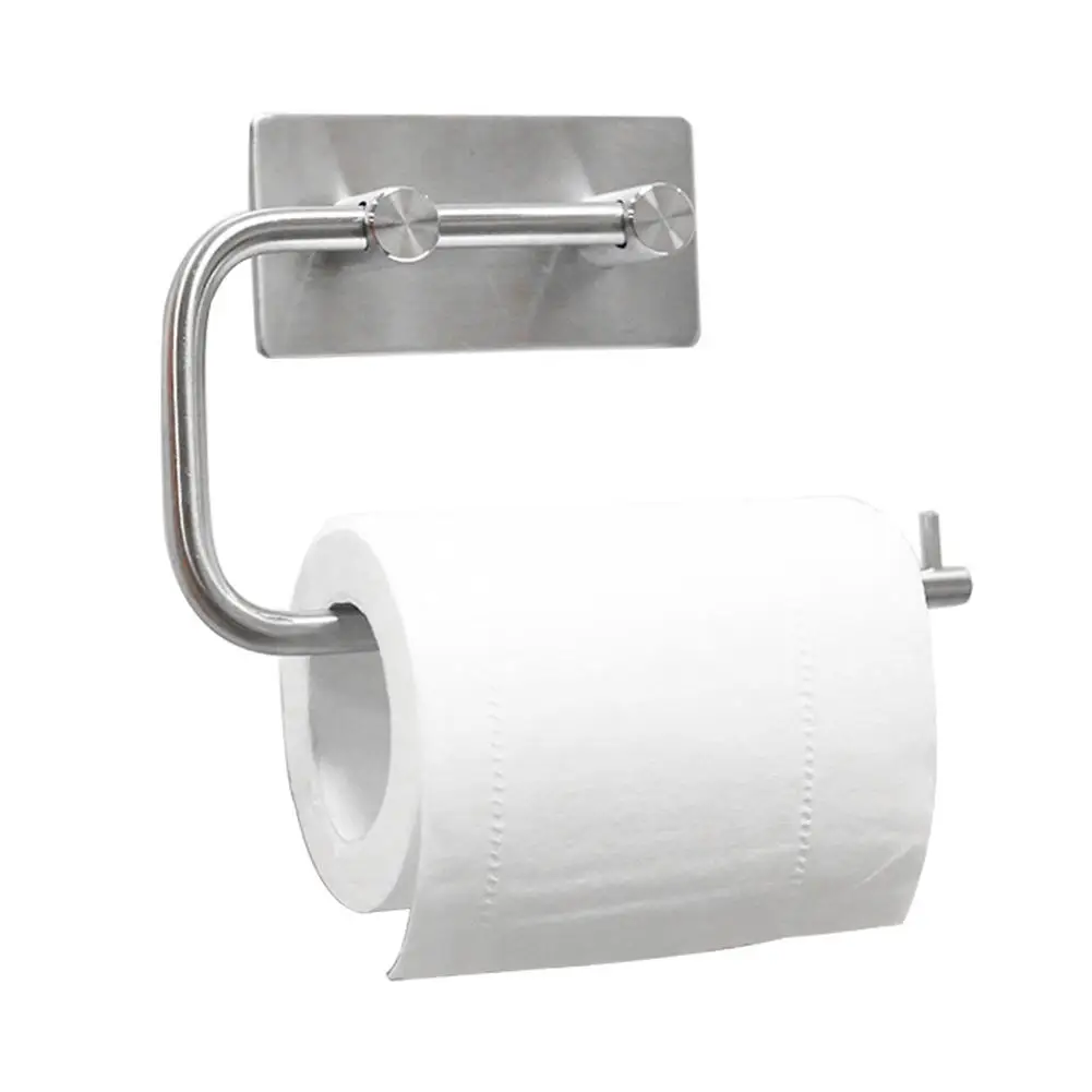 

Home Wall Mounted Stainless Steel Toilet Paper Towel Holder Adhesive Hook Shelf