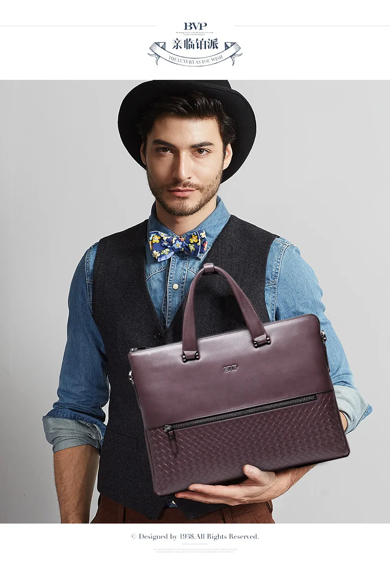 BVP фирменный дизайн деловой мужской портфель из натуральной кожи 14 дюймов Чехол для ноутбука модные портфели для мужчин кожаная сумка 30