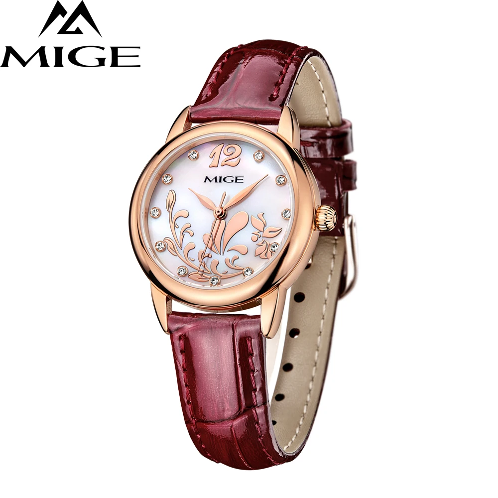 

Mige Brand 2017 Women Luxury Quartz Clock Pink White Blue Leather Buckle Ladies Wristwatches Waterresistant Fashion Casual Watch