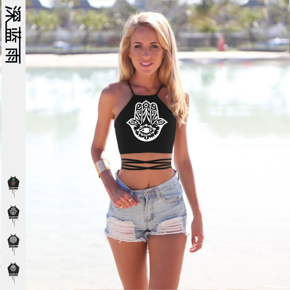 

Fashion Personality Totems Small Camisole Small Vest Number Printing Jacket Bandage Reveal Back Tube Top Woman