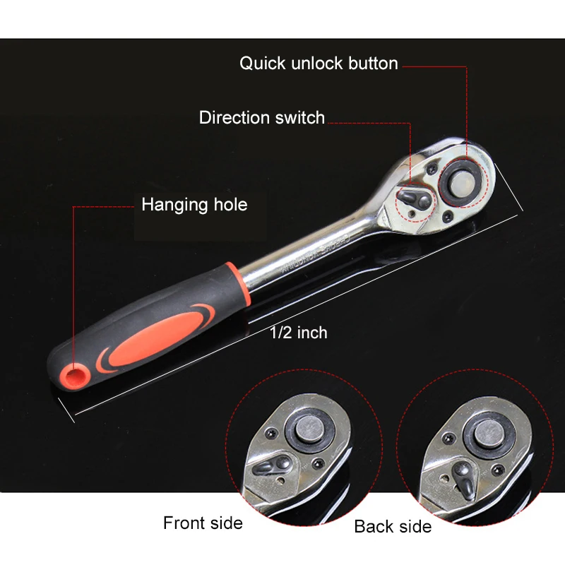 12pcs 1/2 inch CR-V Drive Ratchet Wrench Spanner Socket Wrench Set for Bicycle Motorcycle Car Repairing Tool Set Common Sockets