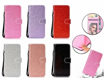 

For Huawei P30 Pro Honor 10 Lite V20 Bling Glitter Wallet Leather Case For Samsung A30 M20 M10 Sparkly Luxury Flip Cover 60PCS