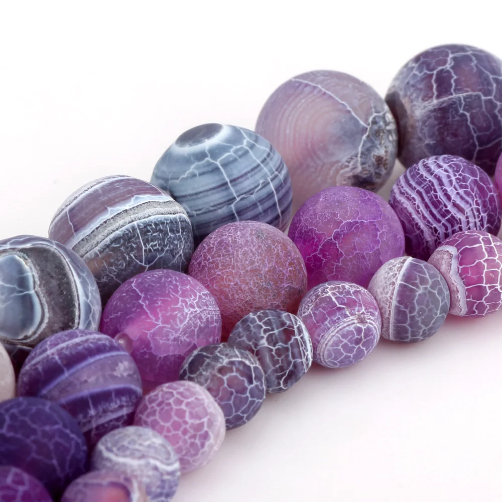 

Olingart 6MM/8MM/10MM Matte Frosted Colorful purple White stripe Natural Stone Loose Round Beads DIY necklace Jewelry Making