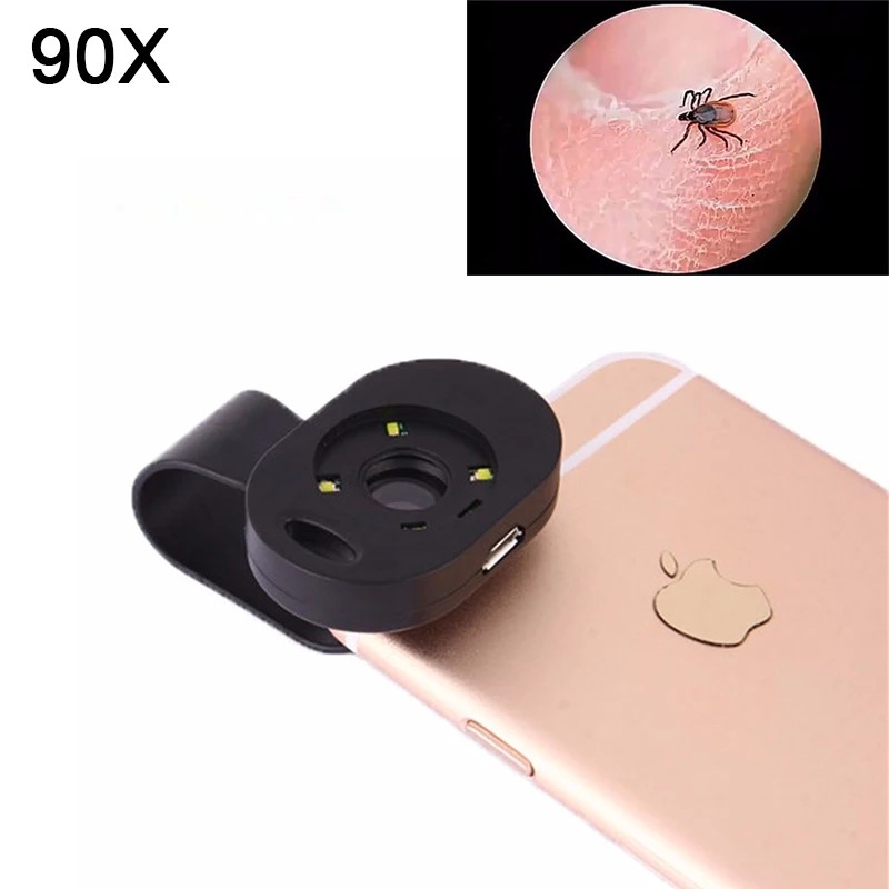 

2017 Universal Clip 90x macro lens with LED light Microscope Camera lenses Phone macro lentes For iPhone 4s 5 5S se 6 6s 7 Plus