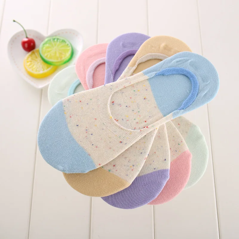 

5pairs/lot Colored Dots Ladies Socks Invisible Silicone Socks For Spring And Summer Pinkycolor Maiden Style Sock Slippers