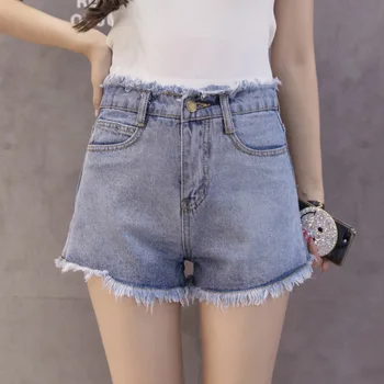 

Women Short Jeans Solid Color High Waist Burr Shorts for Summer TY66
