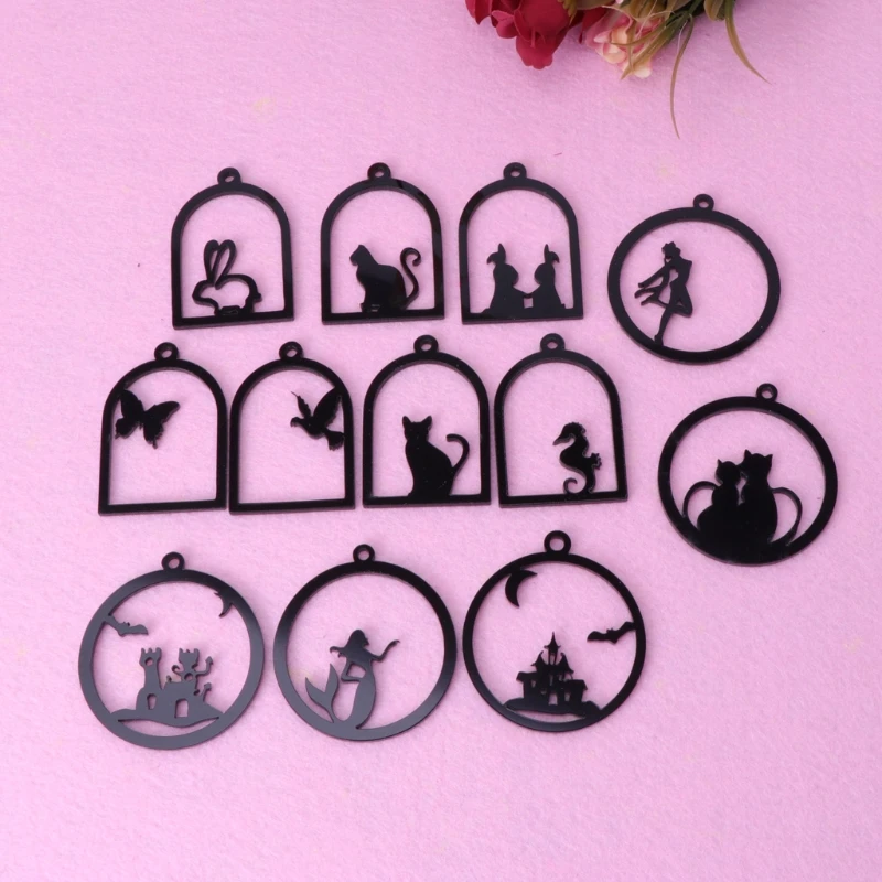 

12Pcs Acrylic DIY Animal Frame Pendant Bezel Setting Cabochon UV Resin Charms