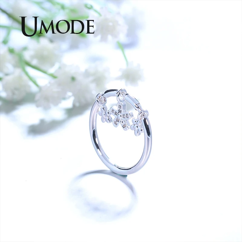 Женское кольцо со звездой и цветком UMODE новое с прозрачным круглым Цирконом