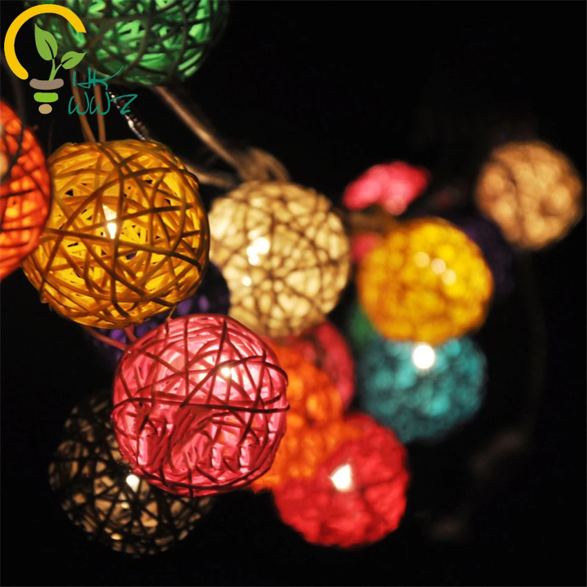 DIY Rattan Hemp Ball Lamp String Hanging Lamp,Bar Living Room Decorative Pendant Lamp Yard Walls ...