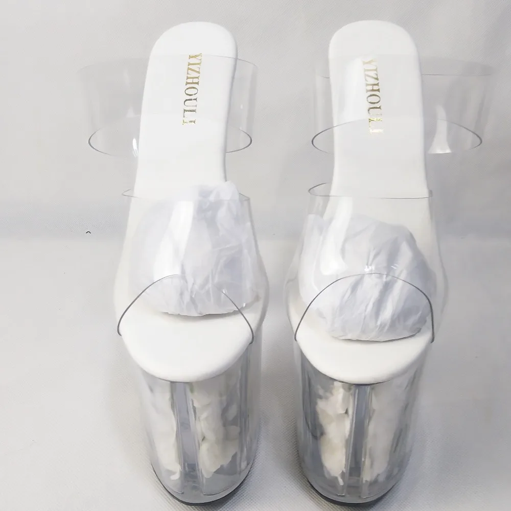 Прозрачные тапочки с кристаллами; Романтическая Свадебная обувь для невесты с розами; обувь на очень высоком каблуке 20 см; обувь на платформе с украшением в виде цветов; 8 дюймов