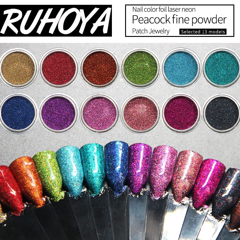 

Ruhoya Nail Dipping System Without Lamp Cure Natural Dry Mirror Effect Glitter Nail Art Manicure