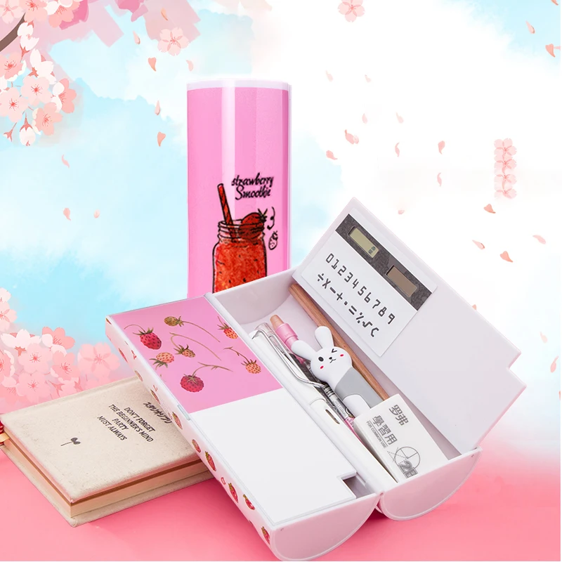 

NEW Multifunction Double Layer Cylinder Pencil Case Children's gifts School Stationery Pen Holder With Mirror Calculator