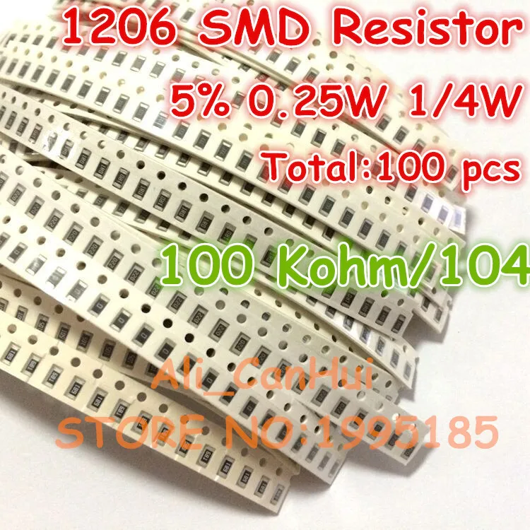 100 шт./лот 1206 5% кОм к 104 1/4 Вт 0 25 SMD резистор 3 2*1 6 мм|resistor 0.25w|resistor 1/4wresistor 100k |