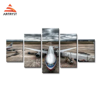 

Modular home decor 5 panel painting canvas art poster HD passenger plane airplane landscape painted on canvas for wall picture