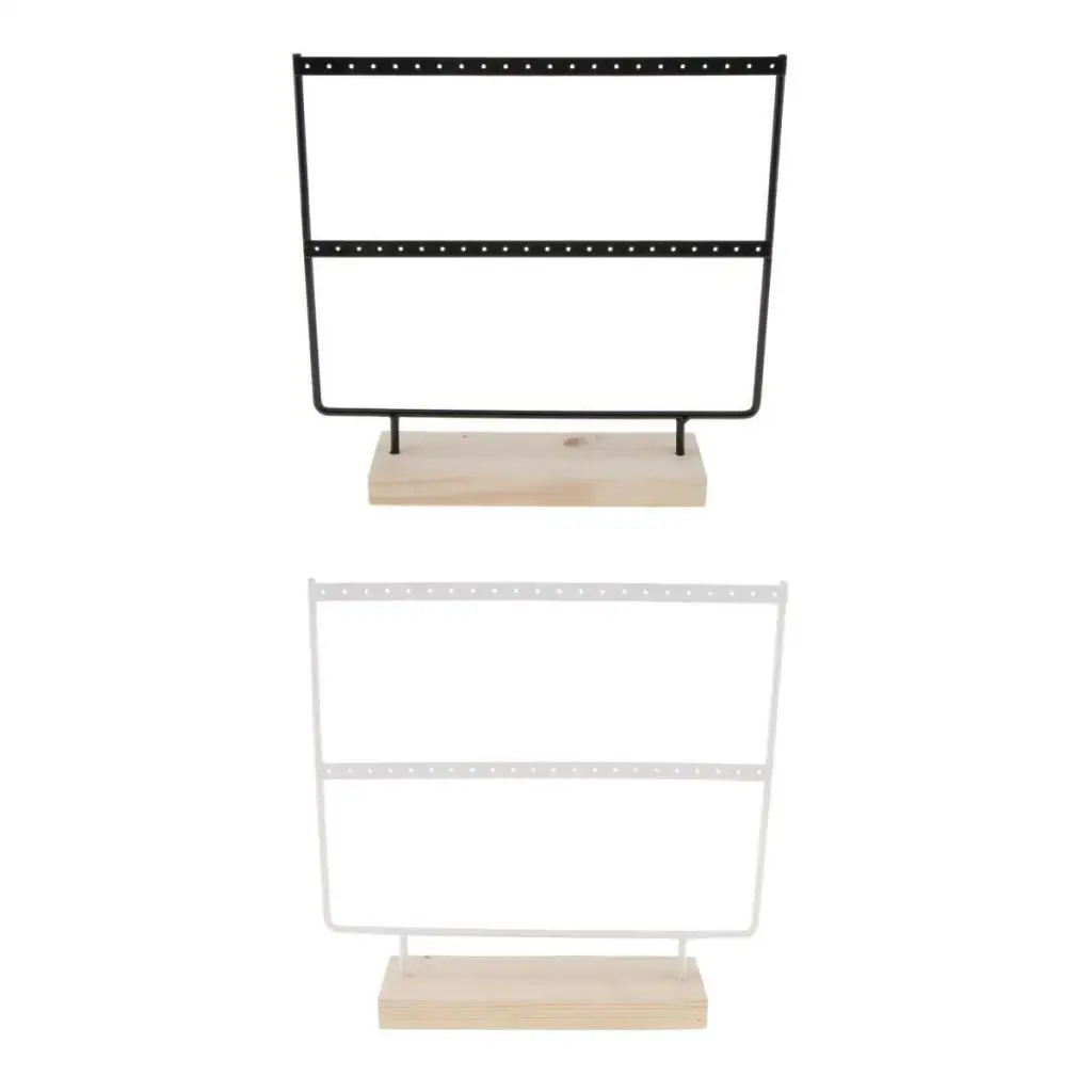 2 Pieces Organize Rack 44 Holes Stud Dangle Earrings Display Wood Base Showcase 2 layers Jewelry Packaging