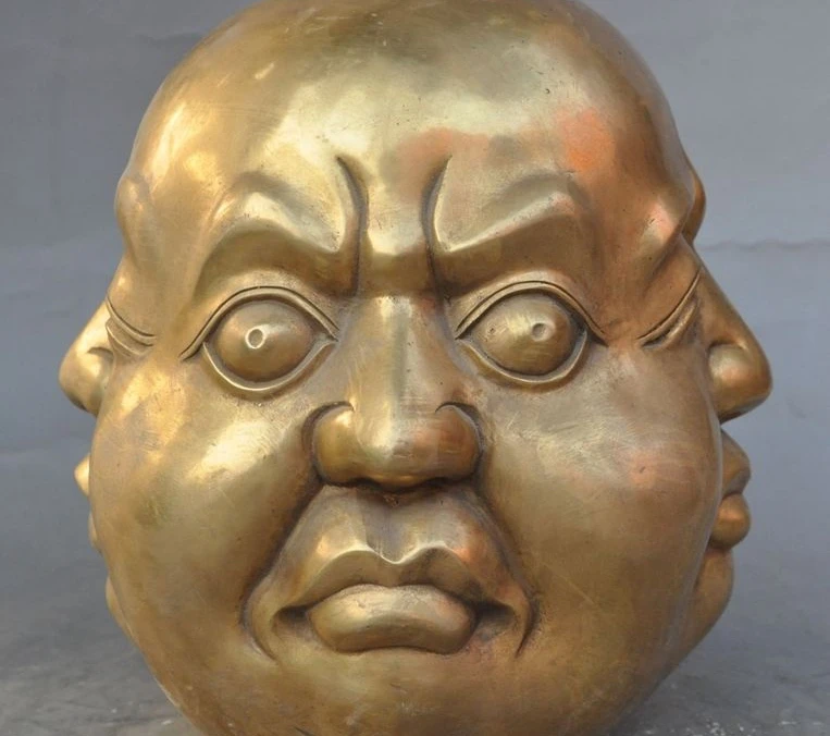 

8"marked chinese buddhism fane brass 4 Mood Emotions Maitreya buddha head statue