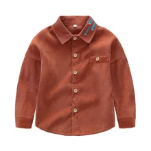 Детская Весенняя рубашка для мальчиков, хлопковая рубашка с вышивкой в виде рыбки, топы, блузка, Вельветовая рубашка с длинными рукавами для детей, повседневные рубашки