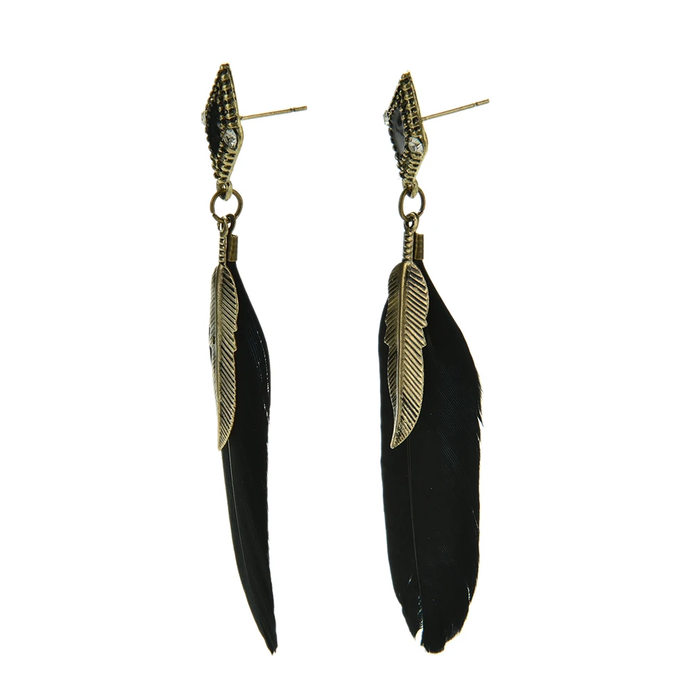 

1Pair Women Punk Black Rhombus Long Ear Drop Dangle Earrings Charm Dangle Earrings Feather Leaves Drop Earring for Women Gilr