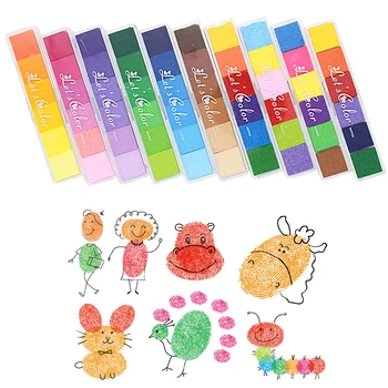 

Kids Washable Finger Painting Inkpad 6pcs Gradient Colors+4PCS Colorful Graffiti Cushion Stamp DIY Fingerprinting Drawing Toy