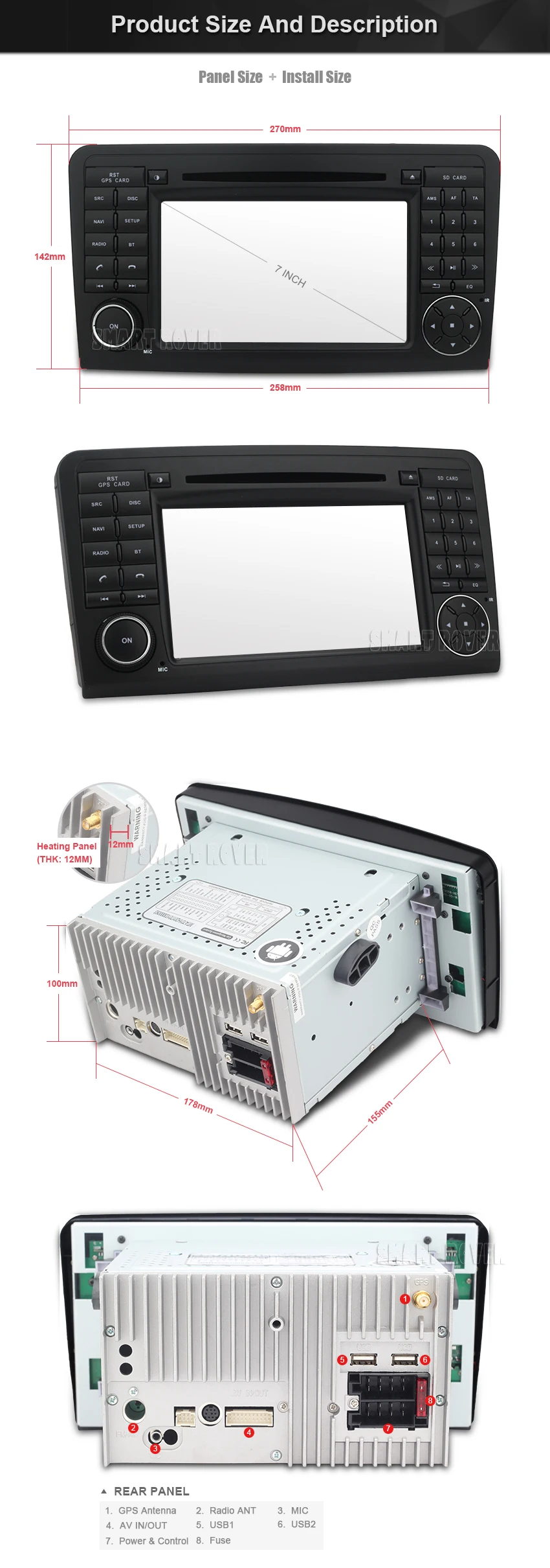 Perfect 7" IPS Android 8.0 Car DVD Stereo For Benz GL ML Class W164 X164 ML350 GL450 Auto Radio FM RDS GPS Navigation WiFi Backup Camera 16