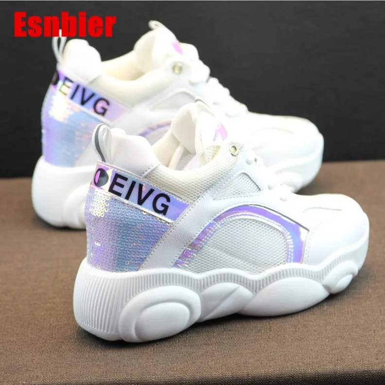 

2019 New Spring Women Dad Sneakers Shoes Fashion Mesh Women Casual Shoes Lace-Up Flats Platform Autumn Women Shoes