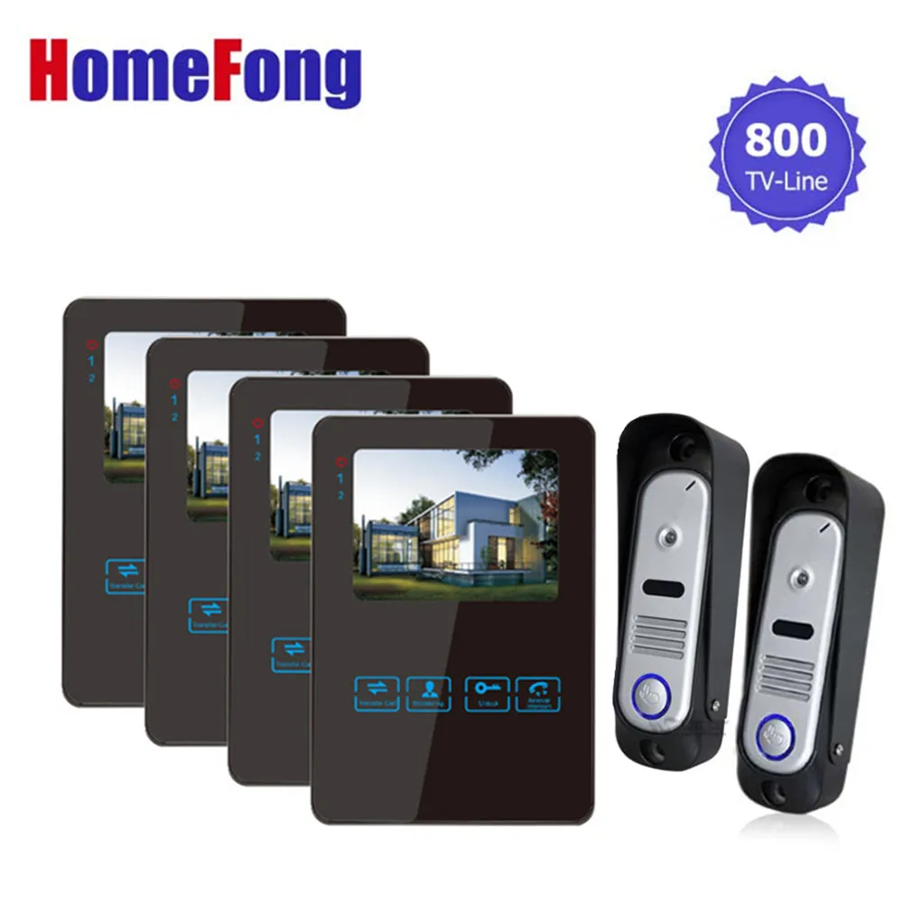 

Homefong Video Intercom 4" TFT LCD Video Doorbell Phone 2 Camera 4 Monitors View from Outside Unit Snapshot stream video