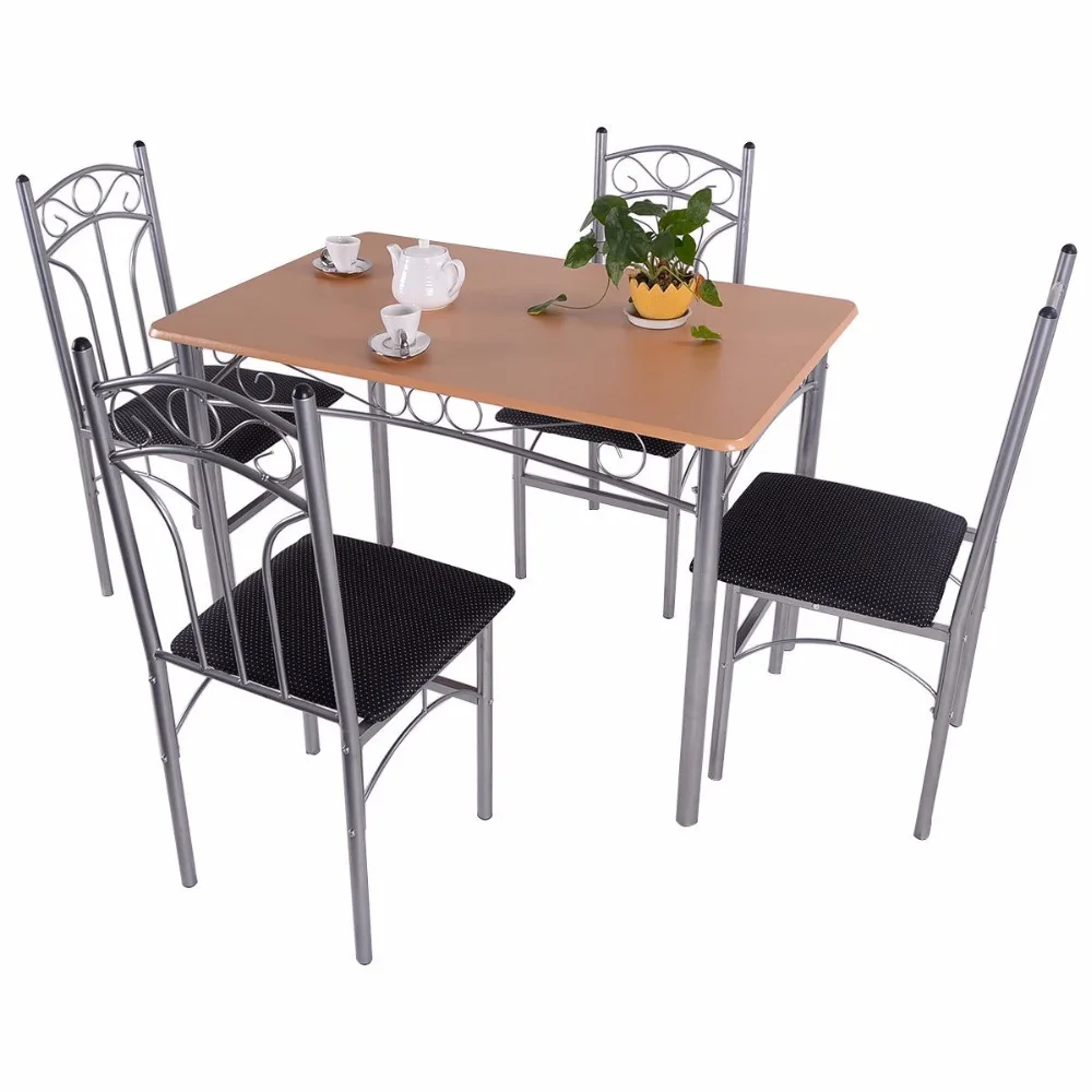 Goplus 5PCS Dining Room Set Wood And Metal Dining Table + 4 Dining Chairs Stylish Home Kitchen Modern Furniture HW52158 Goplus 5PCS Dining Room Set Wood And Metal Dining Table + 4 Dining Chairs Stylish Home Kitchen Modern Furniture HW52158