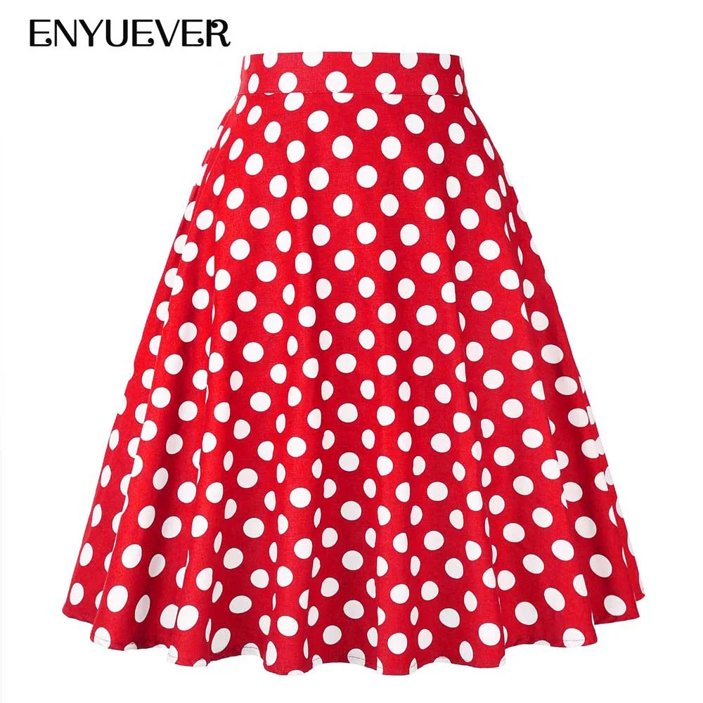 Enyuever Red Polka Dot Skirt Jupe Vintage Women Skirts Casual Retro