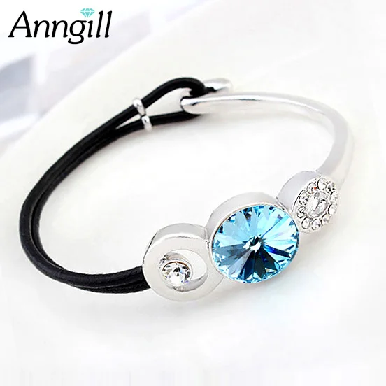 Бренд ANNGILL, браслет с настоящими кристаллами Swarovski, роскошные кожаные браслеты и браслеты для женщин, элегантные вечерние ювелирные изделия