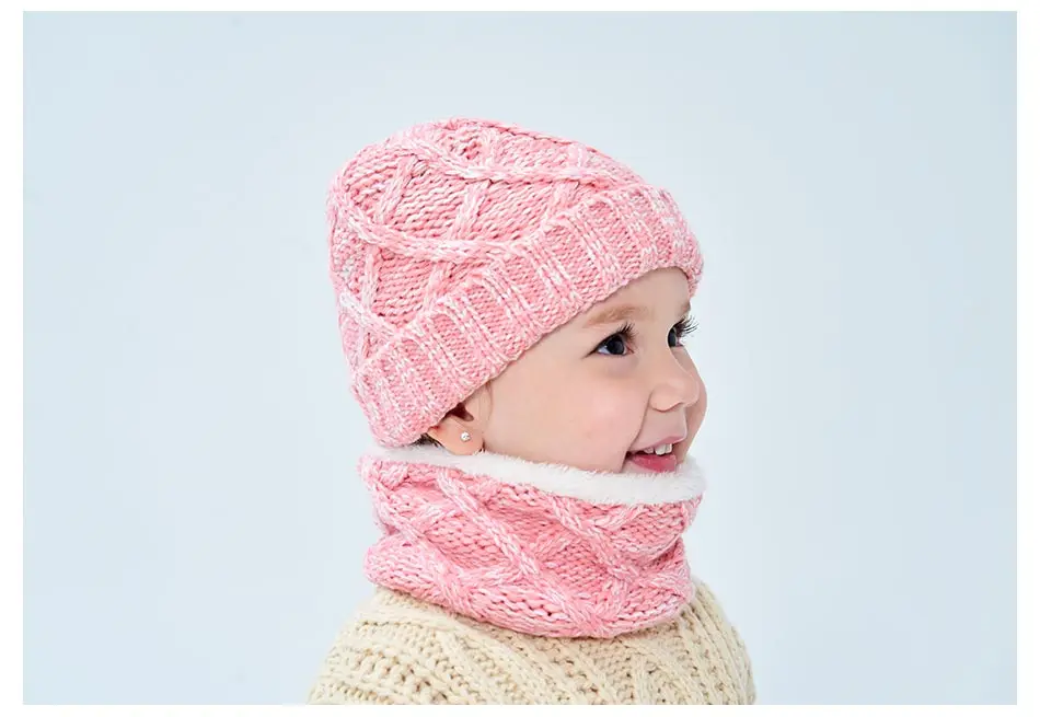 REAKIDS Милая зимняя Толстая детская шапка шарф теплый костюм Детская шляпа кепки наборы шарфов детская вязаная шапочка из хлопка для мальчиков и девочек