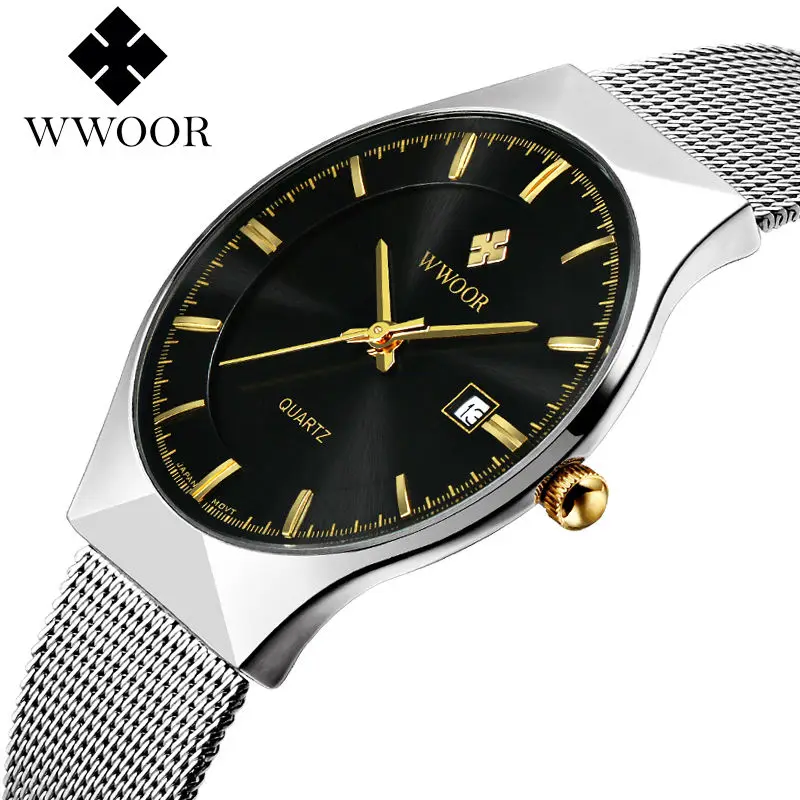 

WWOOR New Top Luxury Watch Men Brand Men's Watches Ultra Thin Stainless Steel Mesh Band Quartz Wristwatch Fashion casual watches