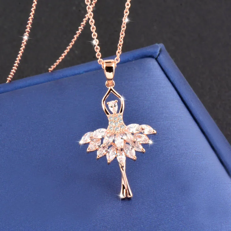 SINLEERY ослепительный кристалл балет девушки Ангел Кулон ожерелье розовое золото серебро цвет цепи для женщин подарок на день Святого Валентина XL235 SSB