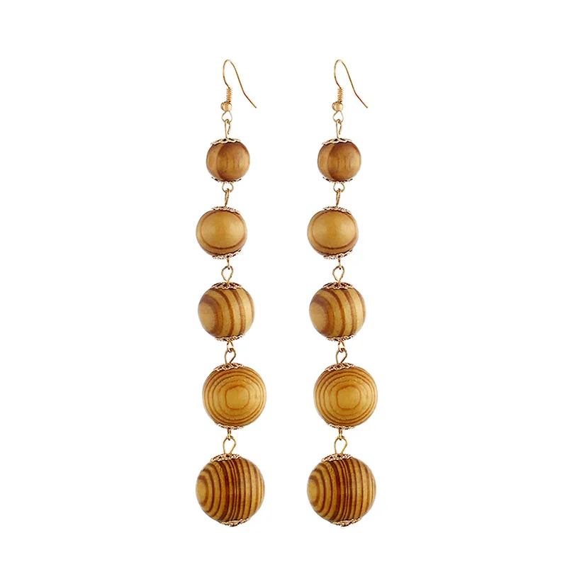 Natural spherical wood earrings wooden earrings women's national