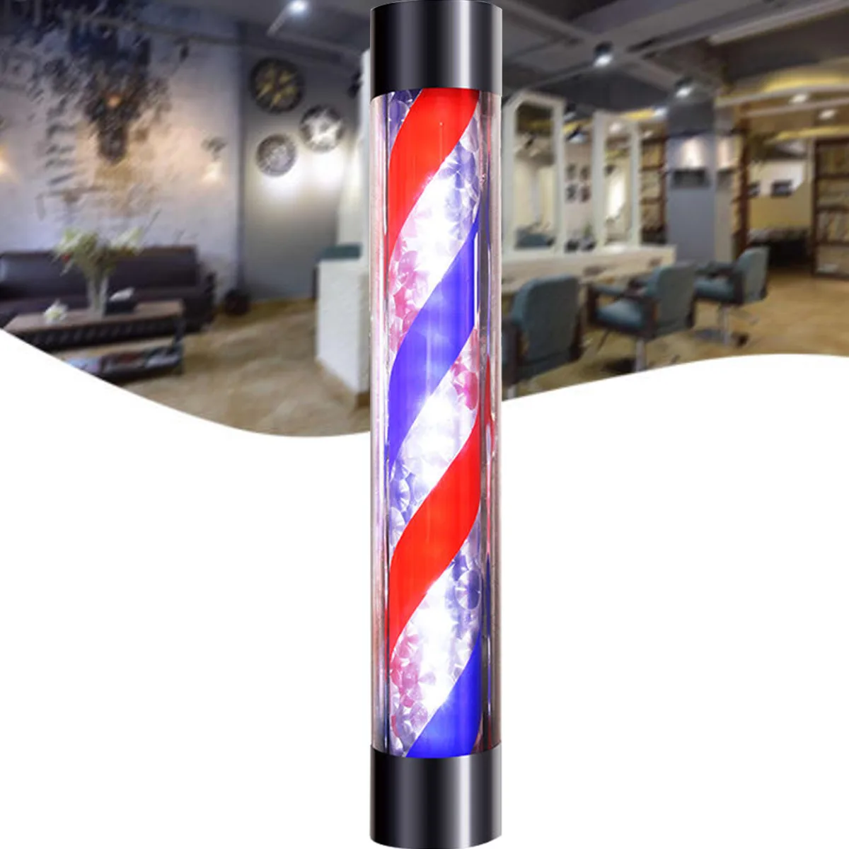 

90/60x13cm LED Barber Shop Sign Pole Light Red White Blue Stripe Design Roating Salon Wall Hanging Light Lamp Beauty Salon Lamp