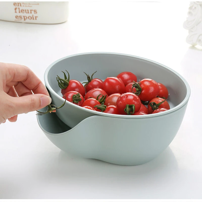 

Baffect Double-layers Kitchen Drain Basket Washing Fruit Vegetable Storage Basket Portable Detachable Hollow Fruit Storage Baske