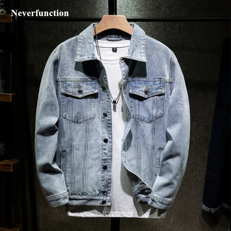 

2019 New blue black vintage Men Denim Jackets Hip Hop Streetwear Fashion Casual male Distressed Solid jeans Coat Plus Size 5XL