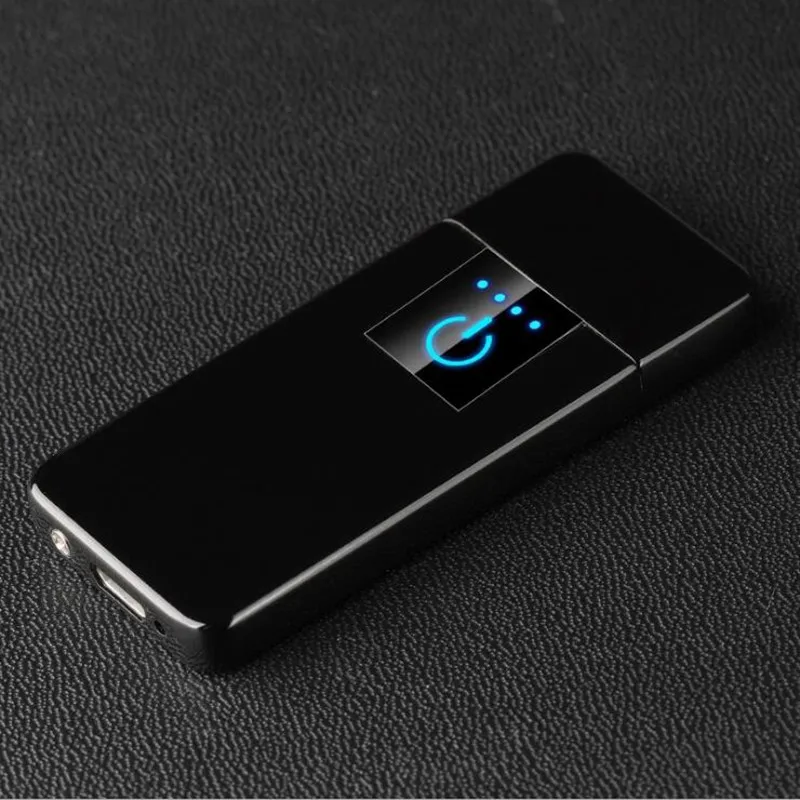 USB Зажигалка сенсорный переключатель сигарет Зажигалка для курения USB зарядка Электронная зажигалка ветрозащитные беспламенные зажигалки - Цвет: black