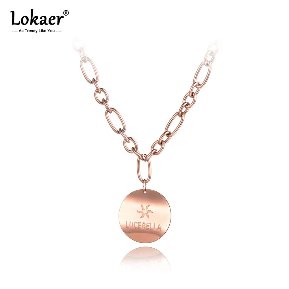 

Lokaer Titanium Stainless Steel Round Tag Pendant Necklaces Jewelry Rose Gold Chain & Link Choker Necklace For Women Girl N19084