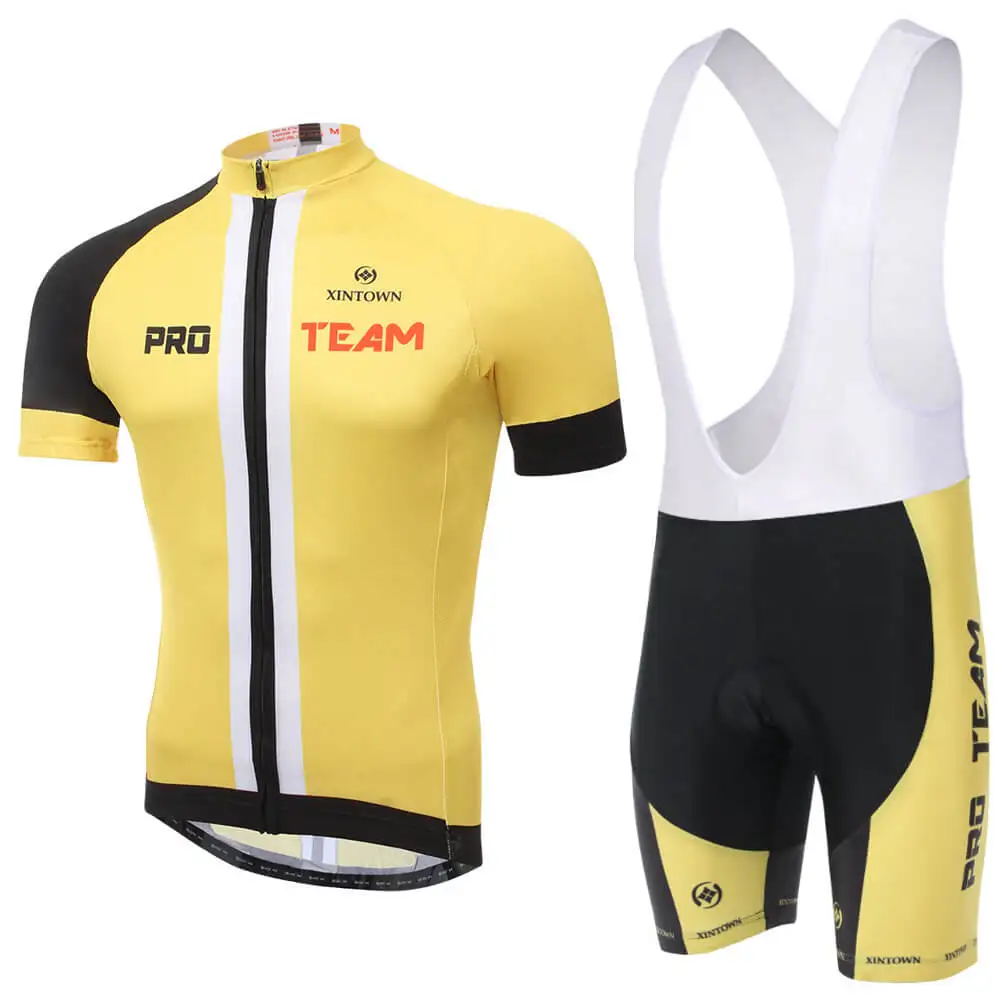 

XINTOWN Breathable Polyester Cycling Jersey Bib Shorts Set Short Sleeve Cycling Running Summer Team Jersey Set Quick-drying