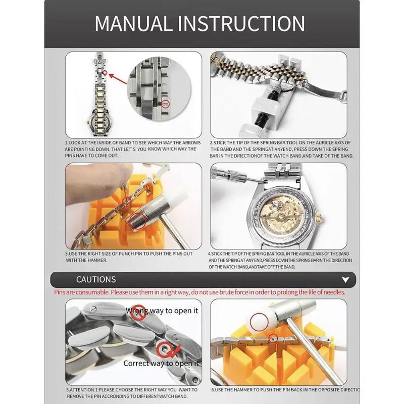24 шт./компл. инструментами для часов, мужские часы молоток часы ремешок Pin разъдинитель звеньев ремонт аксессуары часовщик инструменты