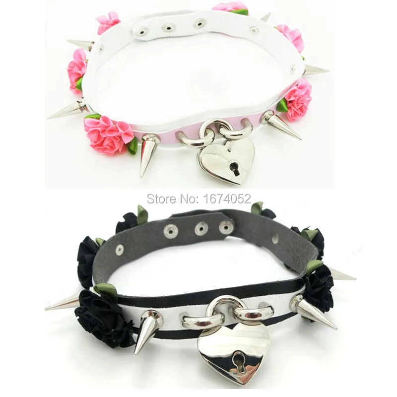 Handmade Double Layered Leather Spikes Choker Necklace Safe Heart Shaped Lock Key Collar Charm Pendant | Украшения и аксессуары