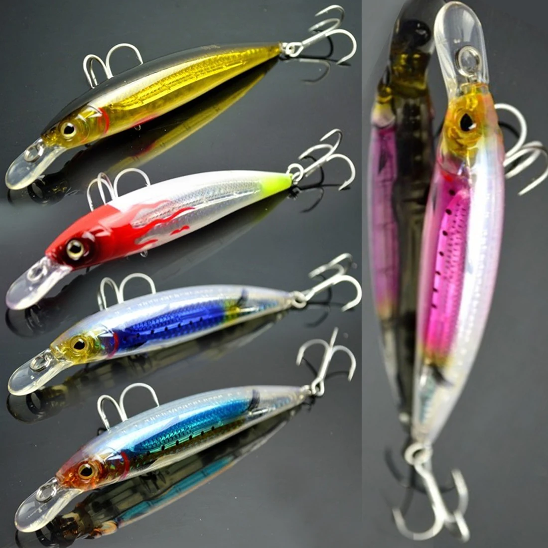 12cm 26g Fishing Lure Minnow Hard Bait with 2 Fishing Hooks Top Water Fishing Tackle Lure 3D Eyes Striped Bass Fishing Bait